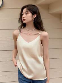 DAZY Women Solid Cami Top Tank Tops - Beige - View 4