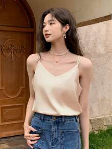 DAZY Women Solid Cami Top Tank Tops - Beige - View 5