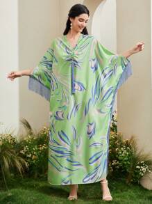Al Najma Allover Print Fringe Trim Kaftan