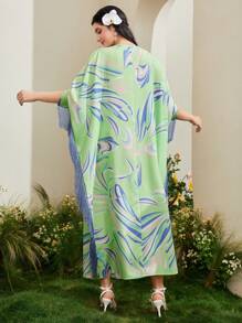 Al Najma Allover Print Fringe Trim Kaftan