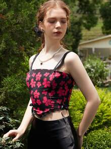 SHEIN Floral Print Lace Trim Cami Top - Multicolor - View 7