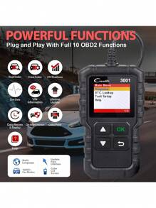 Máy quét Creader 3001 OBD2, Chế độ đọc mã lỗi động cơ 6 Công cụ quét chẩn đoán CAN Tương thích với tất cả các xe giao thức OBDII từ năm 1996, Cập nhật miễn phí trọn đời - màu đen - Xem 7