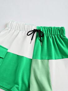 SHEIN EZwear Bộ đồ hai mảnh nữ Dây kéo Túi Khối Màu Giải trí - màu xanh lá - Xem 4