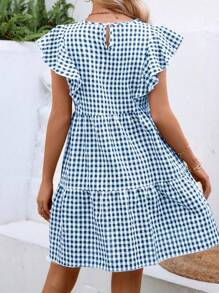 INAWLY Gingham Print Ruffle Hem Smock Dress - Multicolor - View 2