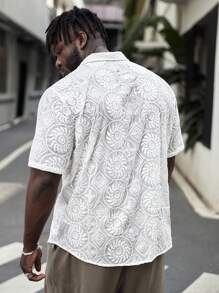 GENTILAND Áo sơ mi Nam Nút phía trước Thêu màu trơn Giải trí - trắng - Xem 2