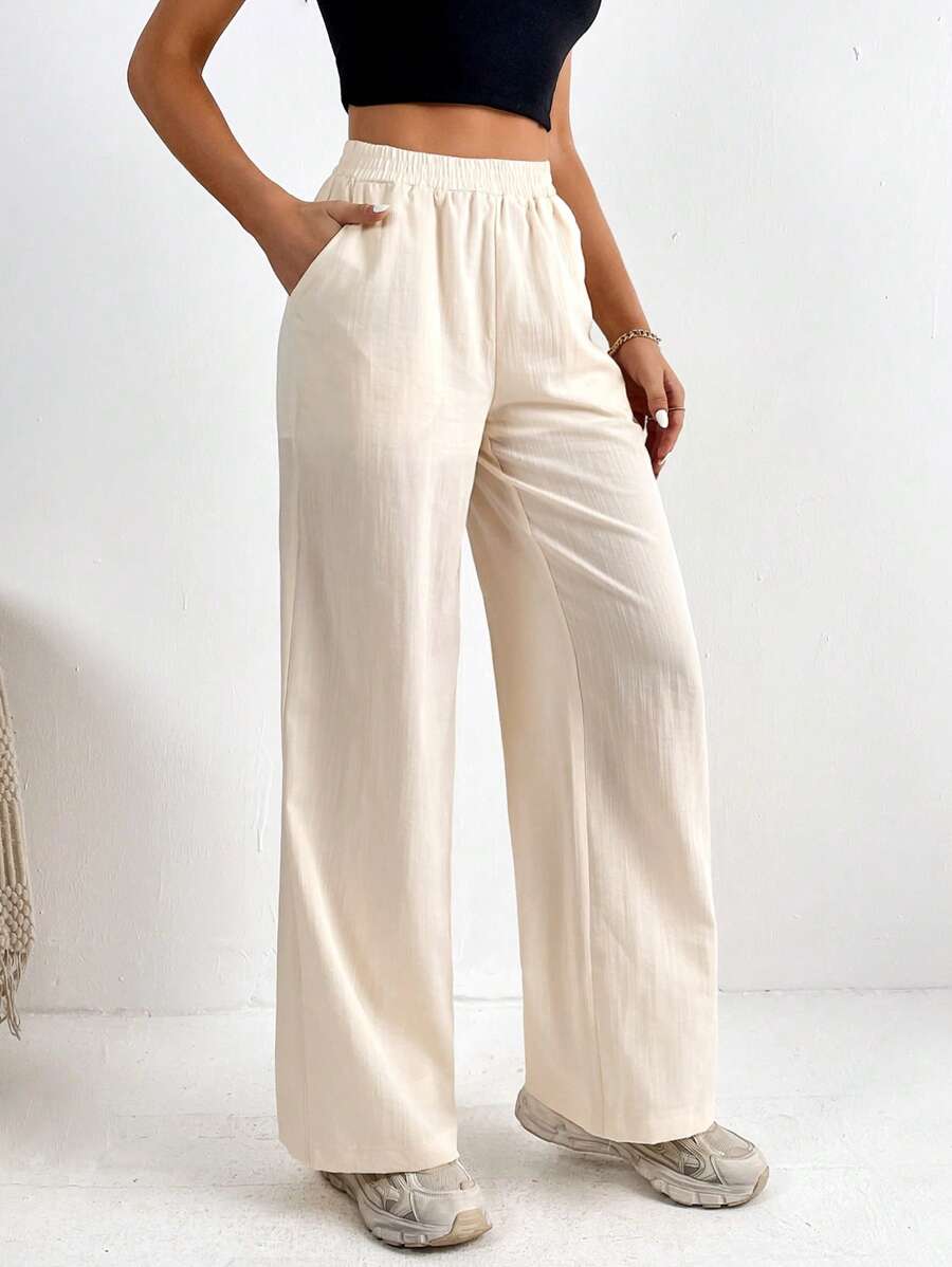 SHEIN Tall Quần nữ Túi màu trơn Giải trí - Màu be - Xem 1