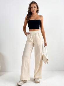 SHEIN Tall Quần nữ Túi màu trơn Giải trí - Màu be - Xem 5