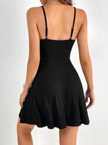 SHEIN Tall 素色吊帶洋裝 - 黑色 - 查看 2