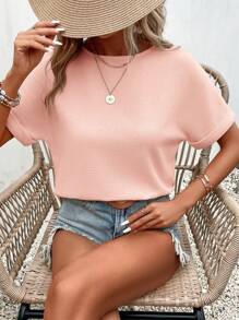 SHEIN Frenchy 素色蝙蝠袖T恤 - 珊瑚橙 - 查看 3