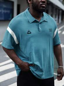 Manfinity RebelGame Nam Áo polo Bông Đồ họa Chữ cái Panel Tương phản - Màu xanh lam - Xem 5