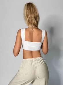 SHEIN EZwear Solid Crop Wide Strap Top - White - View 2
