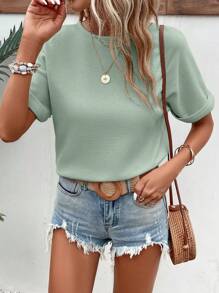 SHEIN Frenchy 素色蝙蝠袖T恤 - 薄荷綠 - 查看 4