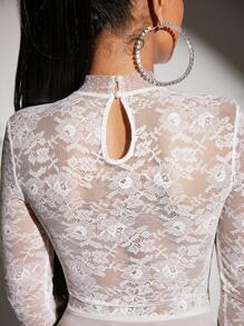 SHEIN SXY Mock Neck Lace Bodysuit