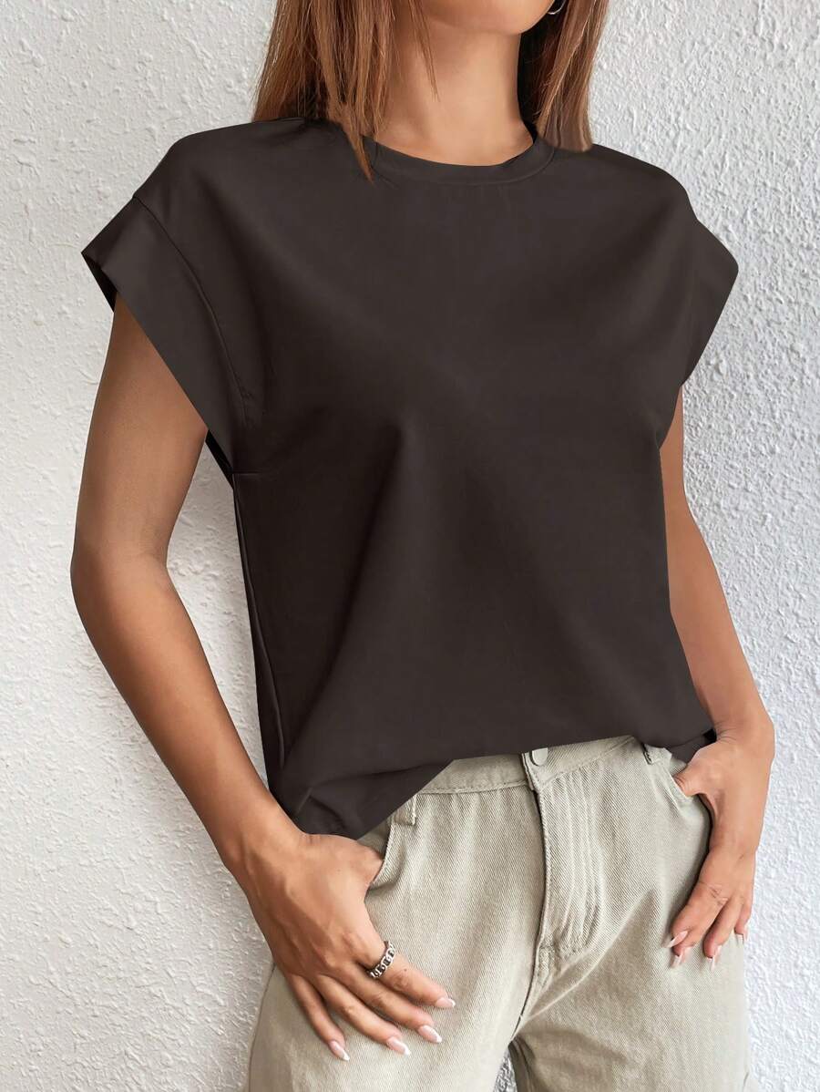 SHEIN Essnce Solid Batwing Sleeve Tee - Chocolate Brown - View 1