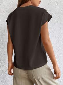 SHEIN Essnce Solid Batwing Sleeve Tee - Chocolate Brown - View 2