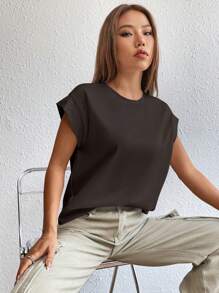 SHEIN Essnce Solid Batwing Sleeve Tee - Chocolate Brown - View 6