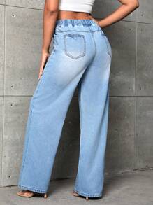 SHEIN SXY Quần jean nữ Dây kéo Túi màu trơn - Rửa nhẹ - Xem 3