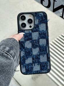 格紋印花手機殼頹廢搖滾手機殼 - 藍白色 - 查看 2