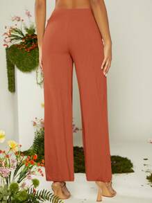 SHEIN Clasi Quần nữ Dây kéo Thắt nút Xù màu trơn Giải trí - Màu Cam cháy - Xem 2