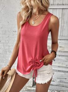 SHEIN LUNE 前抽繩背心上衣 - 乾枯玫瑰色 - 查看 1