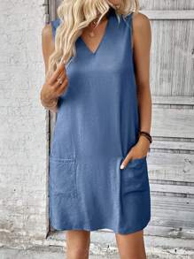 SHEIN LUNE Solid Dual Pocket Tank Dress