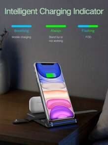 1 cargador inalámbrico 3 en 1 compatible con AirPods, iPhone y Apple Watch - Negro - Ver 4