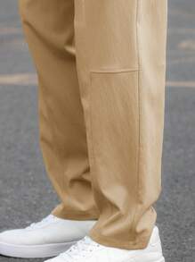 Manfinity Hypemode 男士休閒實色束口褲，收口款 - 卡其色 - 查看 4