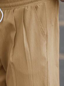 Manfinity Hypemode 男士休閒實色束口褲，收口款 - 卡其色 - 查看 5