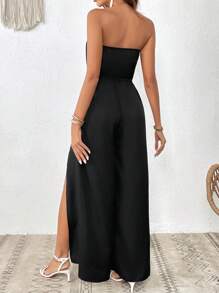 SHEIN VCAY Split Thigh Tube Jumpsuit - Black - View 2