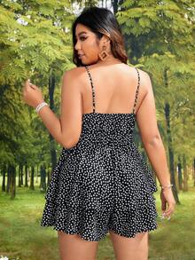 SHEIN VCAY Jumpsuits Plus Size Viên lá sen Thắt nơ trước Họa tiết hoa Boho - màu đen - Xem 2