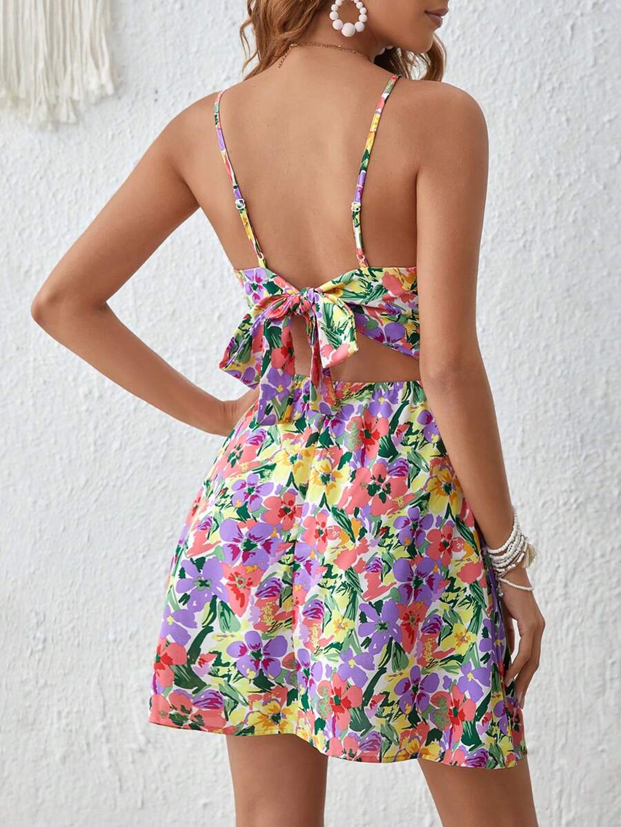 Soleia 印花後背繫帶吊帶洋裝