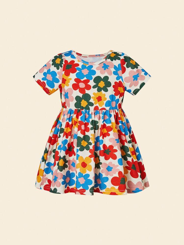 Baby Letter Graphic Smock Dress & Floral Print Dress