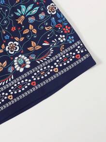 SHEIN VCAY Floral Print Skirt - Navy Blue - View 4