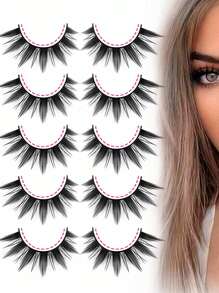 5对卡通风格假睫毛，轻盈飘逸的动漫风自然假睫毛，蓬松如娃娃般的假睫毛，卡通假睫毛条，假睫毛 - 黑色 - 查看 4