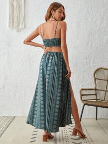 SHEIN VCAY Paisley Print Cut Out Split Thigh Cami Dress