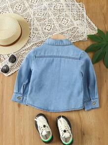 Baby Patched Pocket Denim Shirt Without Tee - Medium Wash - View 2