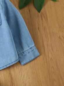 Baby Patched Pocket Denim Shirt Without Tee - Medium Wash - View 5