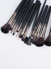 13pcs Makeup Brush Set + 2pcs Triangle Makeup Sponges, Black - Black - View 6