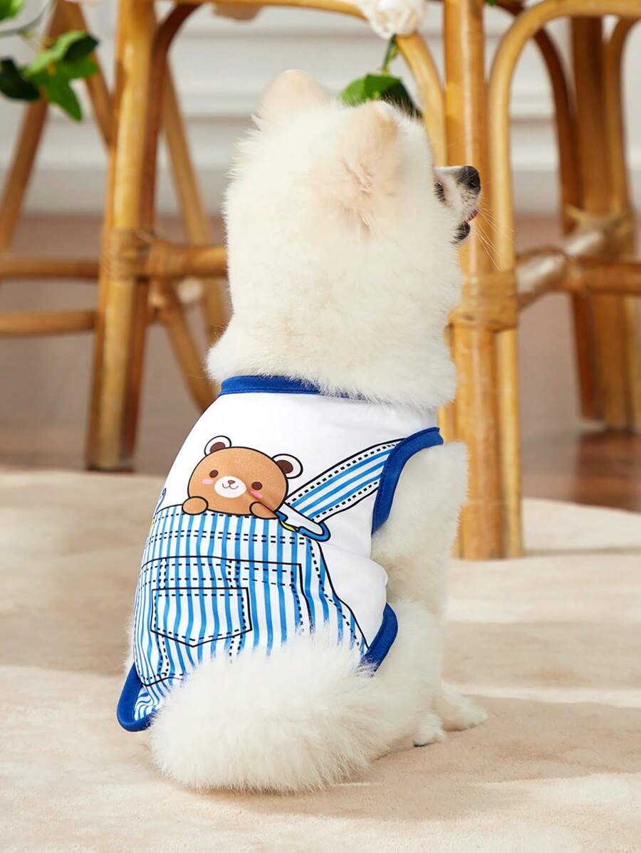 PETSIN 1pc Cartoon Bear & Striped Pattern Pet Tank For Cat And Dog For Summer - Multicolor - View 1