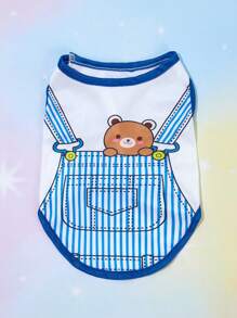 PETSIN 1pc Cartoon Bear & Striped Pattern Pet Tank For Cat And Dog For Summer - Multicolor - View 2
