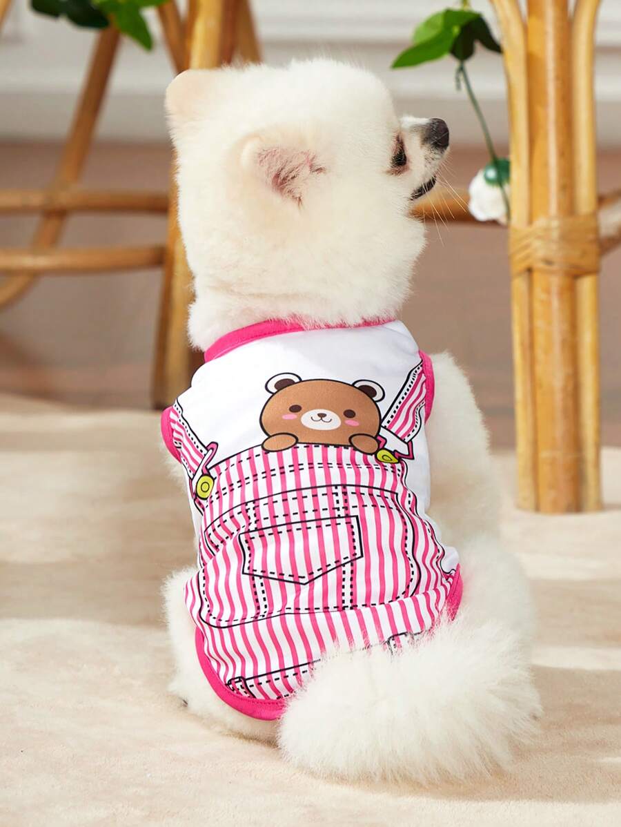 PETSIN 1pc Cartoon Bear & Striped Pattern Pet Tank For Cat And Dog For Summer - Multicolor - View 1