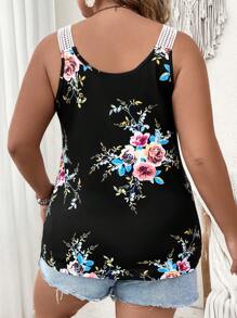 SHEIN LUNE Áo hai dây Plus Size Tương phản ren Nút phía trước Hoa Boho - Nhiều màu - Xem 2