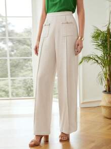 MOTF PREMIUM 亚麻粘膠纖維編織細節長褲 - 卡其色 - 查看 5