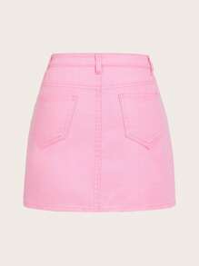 Solid Denim Skirt - Baby Pink - View 2