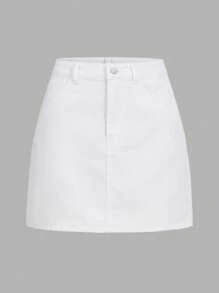 SHEIN MOD Solid Denim Skirt - White - View 1