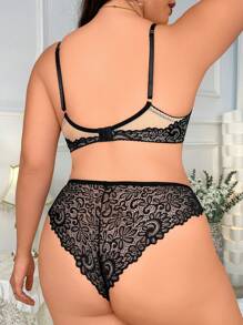 Set de lencería con encaje floral con aro - Negro - Ver 2