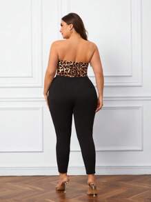 SHEIN Privé Plus Leopard Print Belted Tube Jumpsuit - Multicolor - View 2