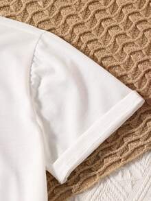 SHEIN Bộ hai mảnh Gái Xếp li Slogan Giải trí - Nhiều màu - Xem 5