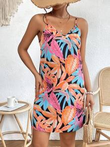 SHEIN VCAY Tropical Print Cami Dress - Multicolor - View 3