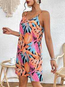 SHEIN VCAY Tropical Print Cami Dress - Multicolor - View 5